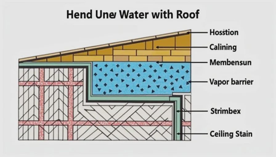 Flat roof leak path through insulation to ceiling.