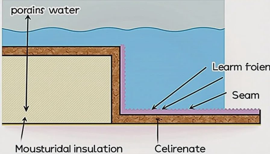 Ponding water damage path through roof layers.