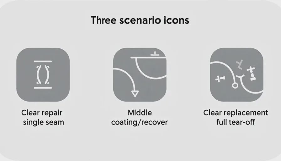 Three commercial roof scenarios – repair, recover, replace.