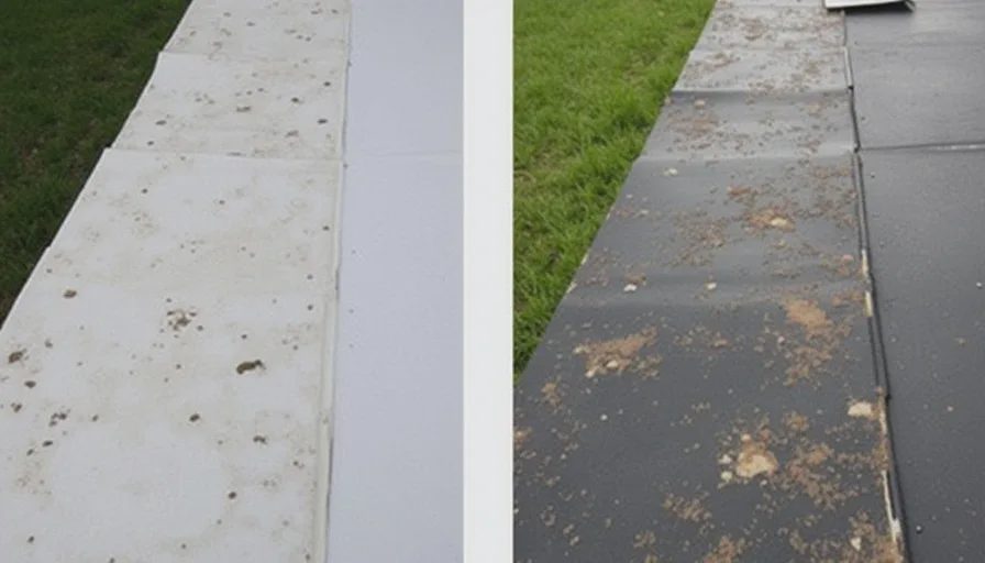 Failed roof coating hiding underlying membrane damage.