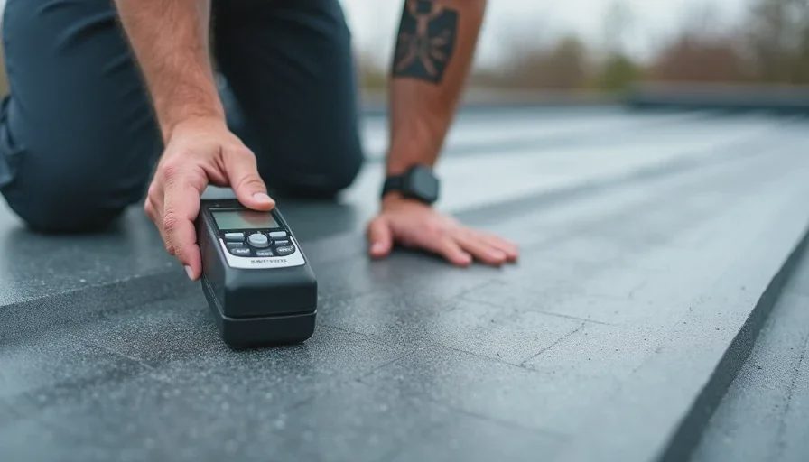 Moisture testing on commercial flat roof.