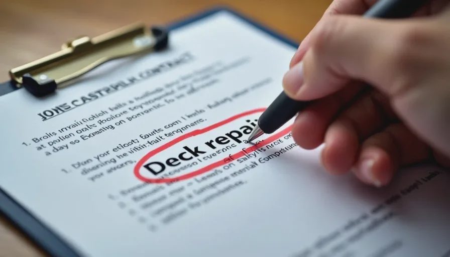 Fine print about deck repairs in roofing contract.